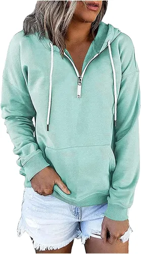 Vista 3 de Sudadera con capucha de retazos para mujer, sudadera con capucha y cremallera, sudadera de manga larga casual, Beige