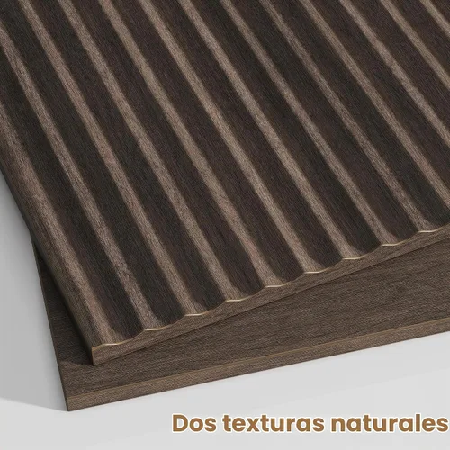 Vista 5 de Juego de 2 mesitas de noche acanaladas con diseño de borde curvo Nuez oscura_2 piezas