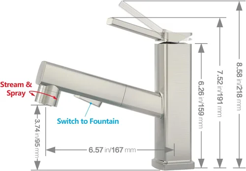 Vista 5 de MIAOHUI Grifo de baño extraíble de un solo agujero, 3 modos de pulverización de una sola manija para fregadero de 1 agujero, grifo de lavabo de baño