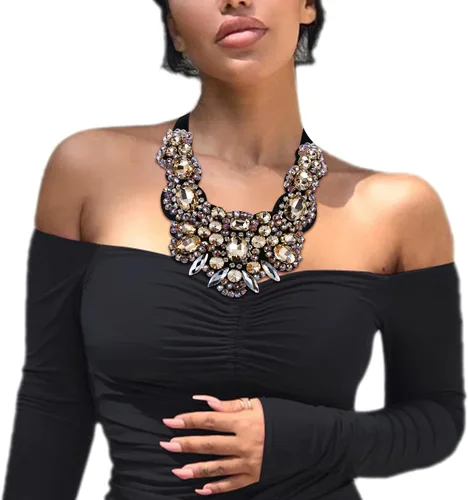 Vista 2 de Flyonce Collar de cristal con diamantes de imitación para mujeres y niñas, bisutería