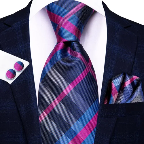 Vista 92 de Hi-Tie Corbata clásica de cachemira para hombre con pañuelo y gemelos a cuadros