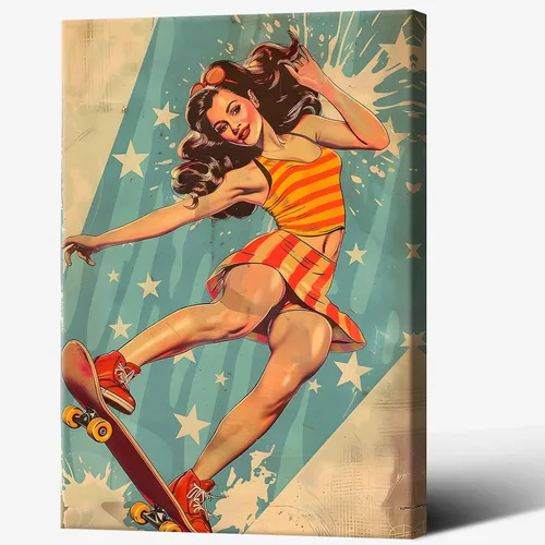 Vista 23 de Póster vintage de la niña piloto sexy de los años 50, arte de pared, arte retro de mediados de siglo, nostalgia estética, impresiones estéticas
