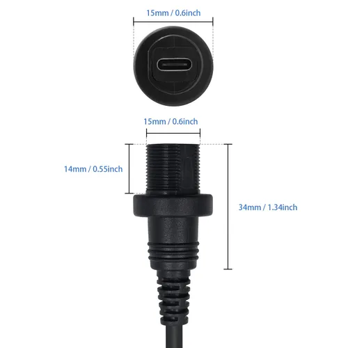 Vista 2 de Duttek Cable USB tipo C a USB3.0 impermeable para panel de carga, USB 3.0 hembra a tipo C 3.0 hembra para montaje en automóvil, tablero