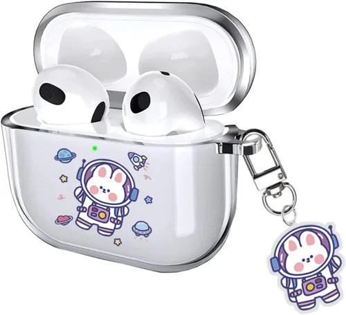 Vista 9 de Funda para AirPods 4 2024 con mosquetón de llavero, funda transparente para AirPods 4, diseño de anime, funda suave con adornos para niños, niñas