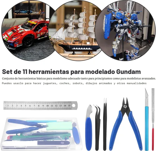 Vista 6 de Fippy 11 piezas Kit de herramientas para modelos, kit de herramientas Gundam, kit de herramientas de construcción para pasatiempos para armado