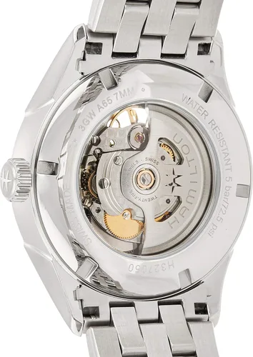Vista 2 de Hamilton Jazzmaster Reloj automático suizo de corazón abierto de 1.654in, esfera gris, pulsera de acero inoxidable plateado (modelo H32705181)