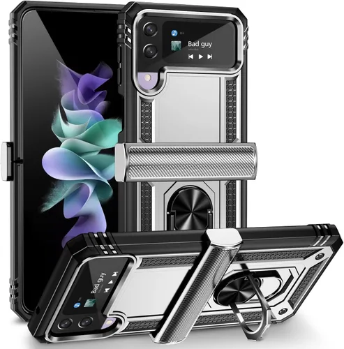 Vista 14 de ONOLA Funda compatible con Samsung Galaxy Z Flip 4/3 con protección de bisagra y anillo giratorio de 360° con soporte magnético resistente