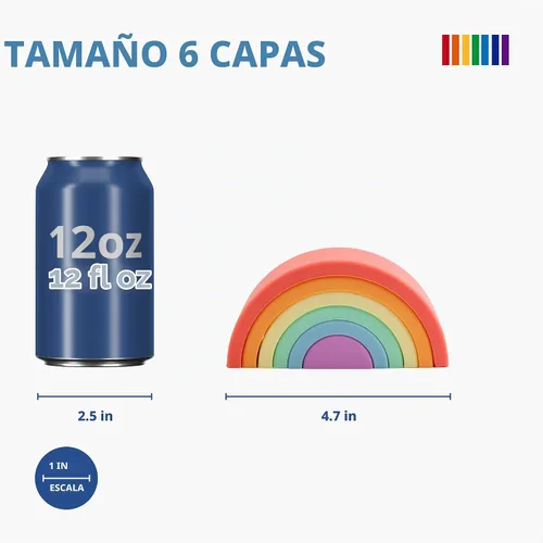 Vista 2 de BLUE GINKGO - Rompecabezas de silicona de arcoíris apilables - Rompecabezas de anidación arcoíris Montessori Juguete de apilar para niños y niños