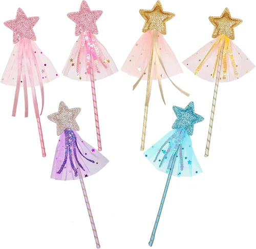 Vista 3 de PPXMEEUDC Kit de varita de princesa con purpurina 6 unidades varita mágica de estrella de hadas para disfraz de niña juego de rol cosplay fiesta