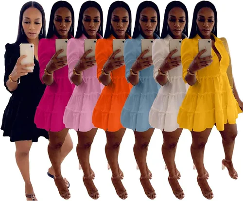 Vista 3 de CCIGO Vestido camisero con botones y cuello de solapa de media manga para mujer