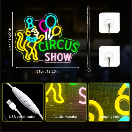 Vista 6 de Lucunstar Letrero de Neón LED de Mono Letrero de Circo LED con Payaso y Globos para Parque Temático Decoración de Carnaval LED para Restaurante