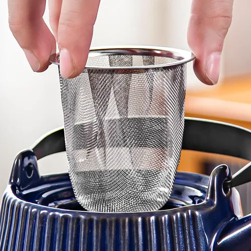 Vista 6 de Yundu Teteras de Cerámica Azul Profundo, 1000ml/33.8oz Tetera, Suficiente para 4 Tazas, Tetera con Infusores para Té Suelto, Tetera a Rayas