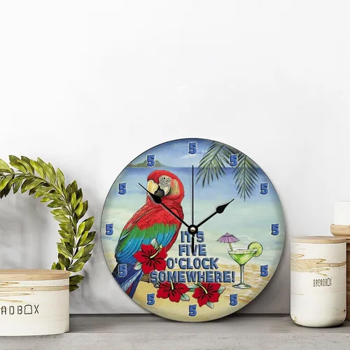 Vista 2 de ArogGeld Reloj de pared de regalo de jubilación Its 5 O CLOCK Somewhere Wood 10 Silent Non-Ticking Quartz funciona con pilas para sala de estar