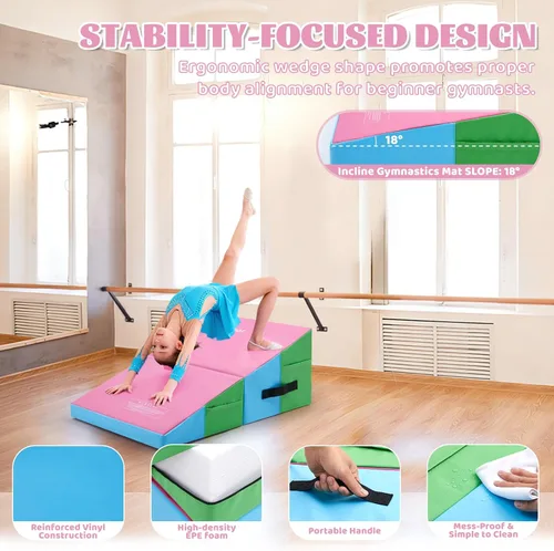 Vista 5 de Colchoneta de gimnasia con cuña inclinada para niños, para interiores y exteriores, equipo de entrenamiento y ejercicio, gimnasio en casa, yoga