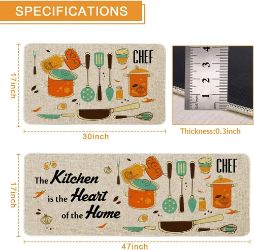 Vista 3 de The Kitchen is The Heart of The Home - Juego de 2 tapetes de cocina con parte trasera de goma antideslizante, juegos de cocina de vacaciones