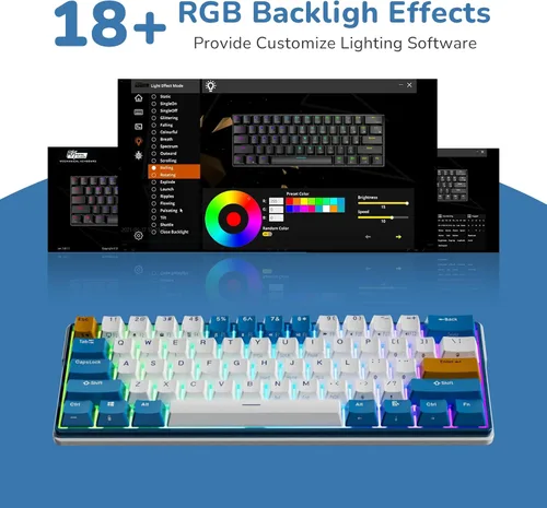 Vista 3 de RK ROYAL KLUDGE RK61 Plus Teclado Mecánico Inalámbrico, 60% Teclado Gaming con Bluetooth/2.4G/USB Cableado, Teclados PC Gaming Intercambiables