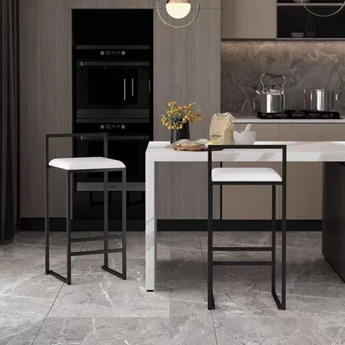 Vista 6 de Juego de 2 taburetes de bar de diseño industrial con estructura y respaldo de acero negro, altura ajustable, para cocina y comedor, elegantes sillas