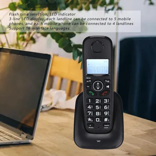Vista 2 de ciciglow Teléfono inalámbrico para el hogar, compatible con 16 idiomas, pantalla LCD retroiluminada, identificación de llamadas/reenvío de llamadas
