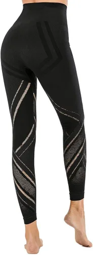 Vista 7 de Pantalones de yoga de malla para mujeres, cintura alta de entrenamiento de yoga pantalones de chándal de control de barriga adelgazar culata