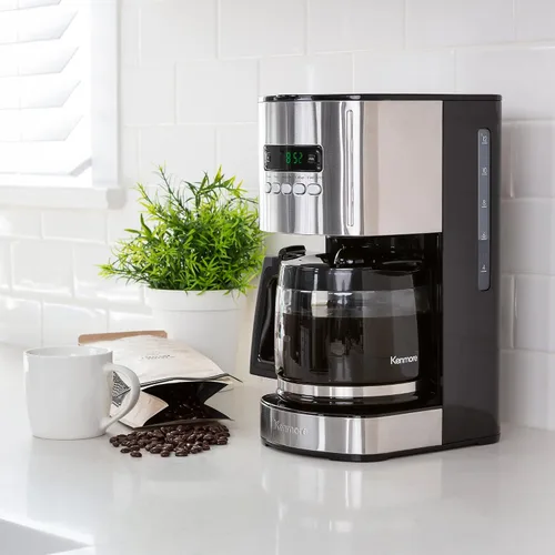 Vista 2 de Cafetera de goteo Kenmore - Máquina de café programable de 12 tazas con jarra de vidrio, preparación regular y concentrada, apagado automático Negro