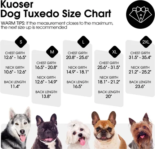 Vista 5 de Kuoser Conjunto de esmoquin para perro, traje de perro y bandana, disfraz Negro