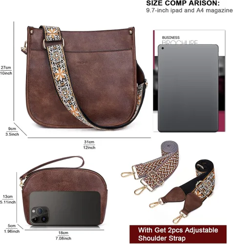 Vista 2 de HKCLUF Bolso cruzado para mujer, 2 piezas, de cuero, con 2 correas ajustables de leopardo, bolsa cruzada