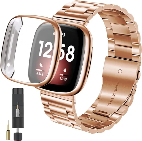 Vista 8 de ZPJPPLX para Fitbit Versa 4/Sense 2, Correa de Muñeca de Acero Inoxidable Sólido con Funda de Reloj, para Versa 3/Sense Correas de Repuesto de Metal