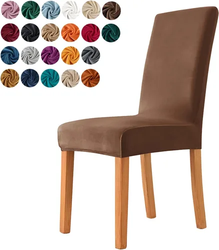 Vista 22 de Juego de 6 fundas para sillas de comedor, fundas elásticas de terciopelo para sillas de comedor, extraíbles y lavables, fundas protectoras