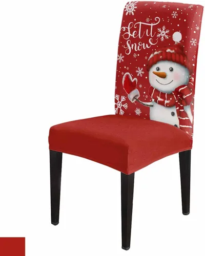 Vista 18 de YOKOU Juego de 4 fundas elásticas para sillas de comedor, diseño de copos de nieve, estrellas, fondo rojo, invierno, fundas protectoras extraíbles