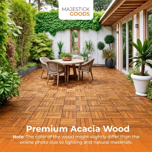 Vista 8 de Majestick Goods Azulejos entrelazados de madera de acacia, fácil instalación para suelos de patio y pasarelas con drenaje de base elevada, 12 x 12 x