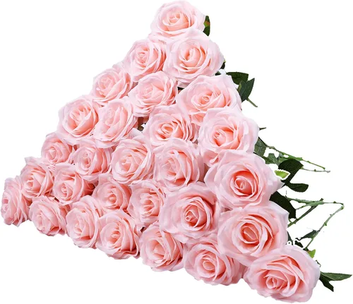 Vista 17 de LVEFIT 12 rosas artificiales de seda con tallo largo para bodas, despedidas de soltera, fiestas, decoración del hogar Blush