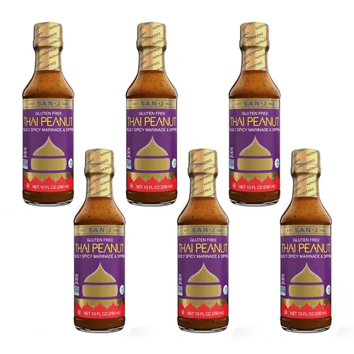 Vista 24 de San-J - Paquete variado Spice of Life - Teriyaki, salsa de naranja, szechuan, maní tailandés - Salsas de cocina sin gluten - Sin OGM - Botellas