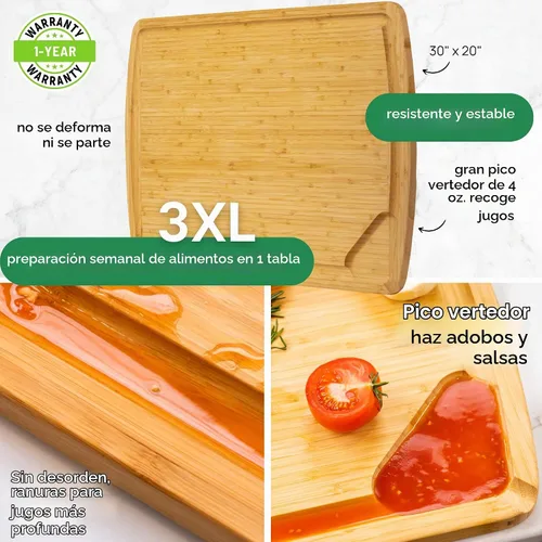 Vista 4 de GREENER CHEF Tabla de cortar extra grande 3XL de 30 pulgadas con reemplazos de por vida - Cubierta de estufa de bambú extra grande para fideos