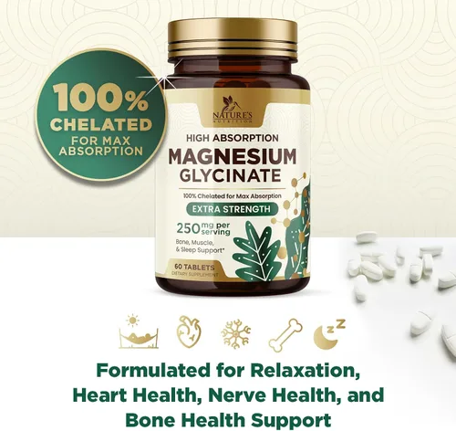Vista 6 de Glicinato de magnesio 250 mg por porción - Suplemento de magnesio 100% quelatado - Glicinato Mag de alta absorción apoya el sueño, la salud
