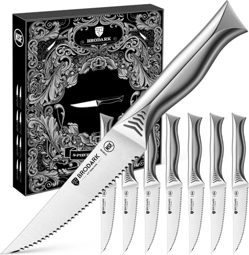 Vista 9 de BRODARK Juego de 6 cuchillos de carne dentados de 4.5 pulgadas, viene con Negro