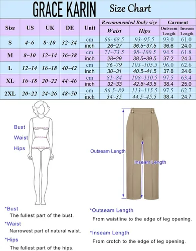 Vista 5 de GRACE KARIN Pantalones de trabajo recortados de pierna recta para mujer, cintura alta elástica, pierna ancha, pantalones casuales de negocios