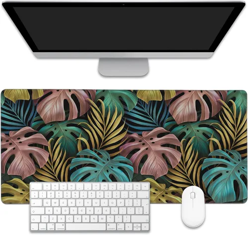 Vista 7 de Alfombrilla para mouse, estilo de línea de arte dorada abstracta para escritorio, almohadilla de escritorio con base antideslizante y borde cosido