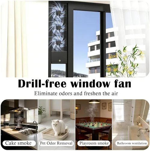 Vista 7 de No Drilling Exhaust Fan For Window, Thin Small Window Quiet Fan For Attic/Pet Room/Balcony, Vertical Window Fan Reversible Airflow, Safe And