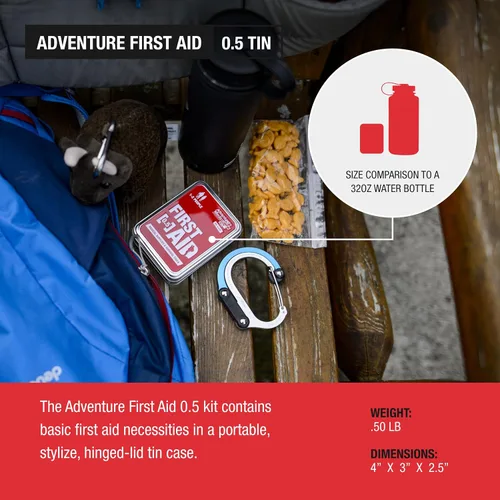 Vista 3 de Adventure Medical Kits Primeros auxilios, 0.5 estaño, rojo (paquete de 2) Stylish Hinged-Lid Tin Includes Die-Cut Moleskin for Blisters Plus