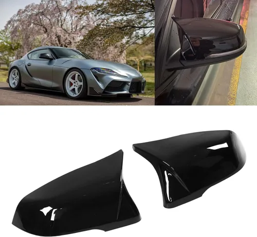 Vista 7 de Akozon Cubierta para espejo retrovisor, par de cubiertas de espejo retrovisor lateral izquierdo derecho negro brillante ABS espejo de puerta