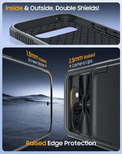 Vista 8 de CENMASO - Funda para Google Pixel 9a con tarjetero (4 tarjetas), funda deslizante para cámara y función atril, bloqueo RFID, protección militar