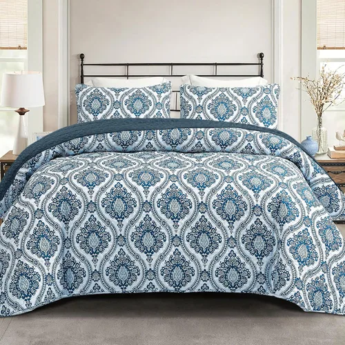 Vista 23 de Exclusivo Mezcla Colchas reversibles bohemias, tamaño individual, cubrecamas suaves azules, colcha ligera para todas las estaciones, juego de ropa