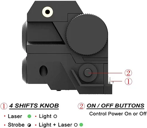 Vista 2 de USA Laspur Mini Tactical Sub Compact Rail Mount Laser Sight con luz LED CREE de alto lumen Combo integrado con luz estroboscópica