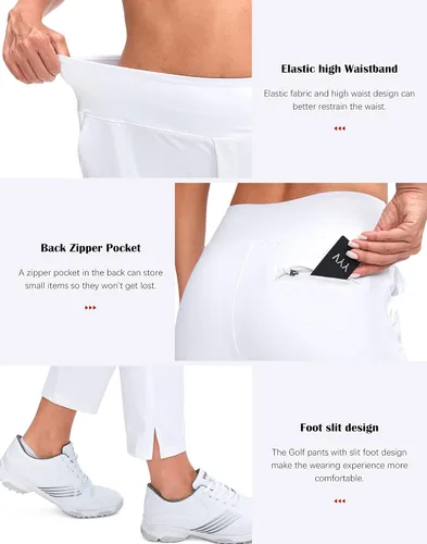 Vista 5 de YYV Pantalones de Golf para Mujer Elásticos de Trabajo hasta el Tobillo de Cintura Alta Pantalones de Vestir con Bolsillos para Yoga Negocios Viajes