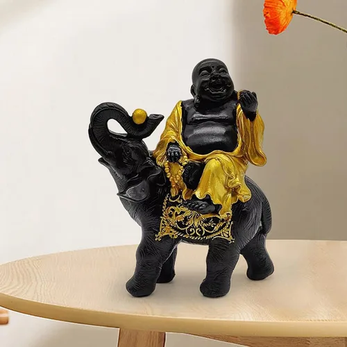 Vista 6 de Estatua de Buda de resina Elefante Escultura de Buda coleccionable para decoración de mesa de escritorio del hogar, B