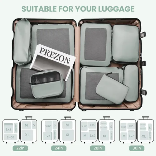 Vista 7 de Cubos de equipaje para viajes, juego de 10 unidades, organizador de equipaje duradero, 4 tamaños (extra grande, grande, mediano, pequeño), cubos