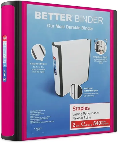 Vista 23 de Carpeta con anillos en forma de "D" de 1 pulgada para mejor visualización Staples, Negro