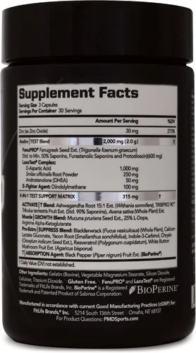 Vista 3 de PMD Sports Methyl Andro con DHEA - Potenciador de testosterona para hombres y mujeres - Apoya el crecimiento muscular y la fuerza para levantamiento