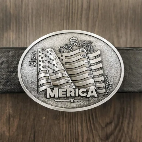 Vista 2 de YOQUCOL - Hebilla de cinturón para hombre, diseño de bandera americana, color gris plateado