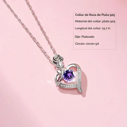 Vista 4 de Forever Rose - Caja de regalo con collar – Rosa eterna real con collar de plata de ley 925 en el interior, flor de rosa real encantada para el día